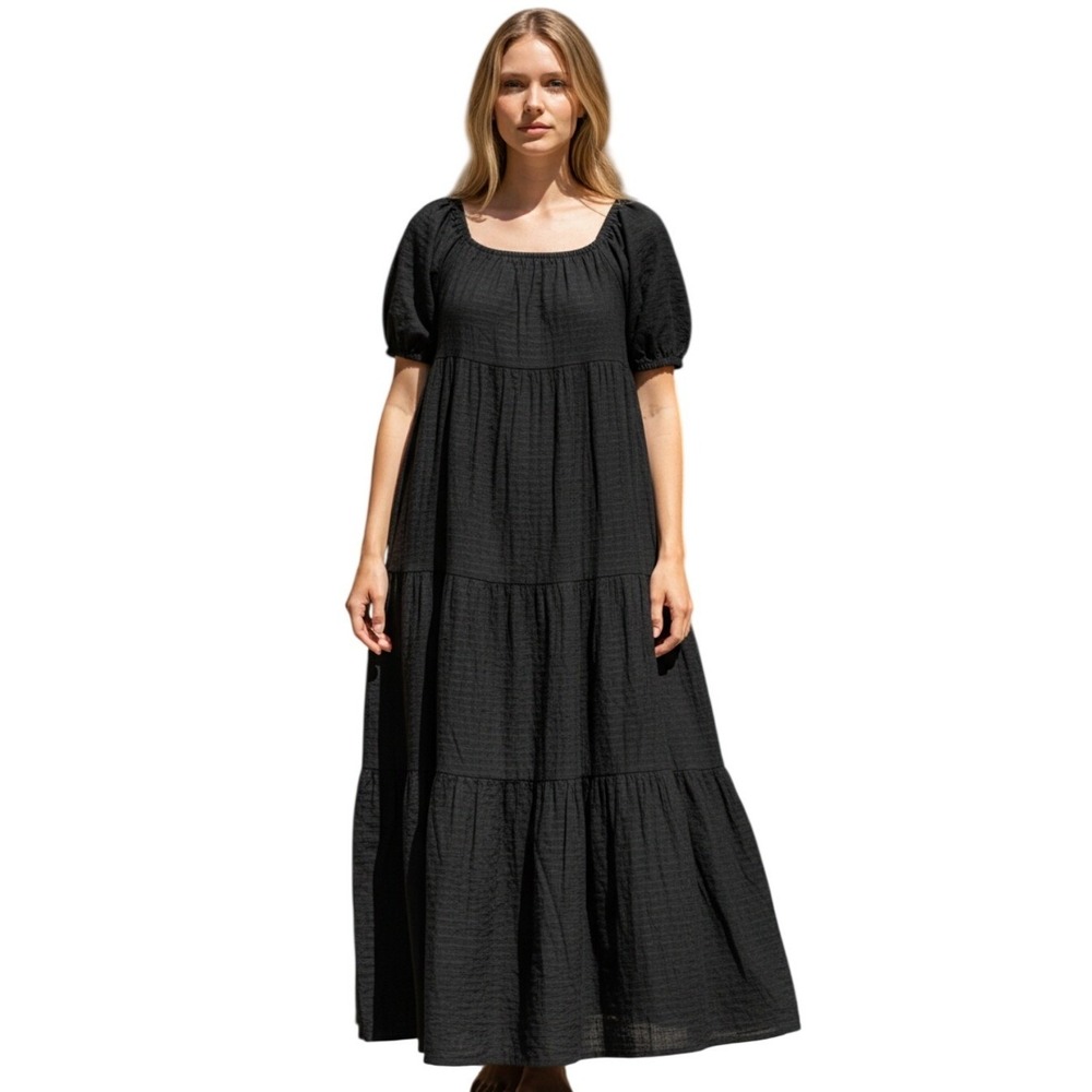 By Anthropologie Tiered Puff-Sleeve Maxi Women size Medium Coastal Cowgirl Dress